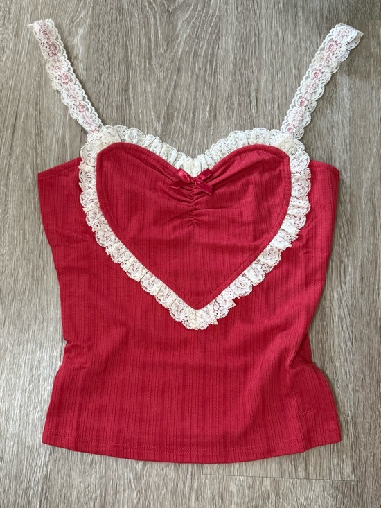 Urban Outfitters Tops - Out From Under Red Lace Heart Cami Top XS Coquette